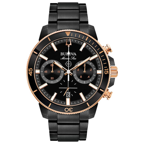 Bulova Marine Star Black Stainless Steel Chronograph Watch on Bracelet - 98B302