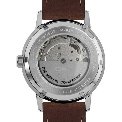 Timex Marlin Automatic Watch with Brown Leather Strap Silver - TW2T22700U