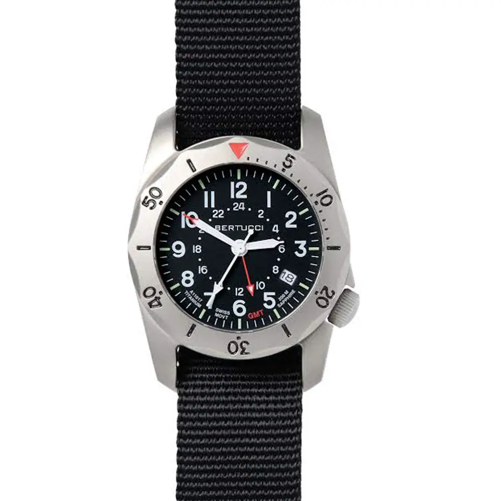 Bertucci A-2TR Vintage GMT Black Titanium Watch Black 12117