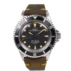 Walter Mitt Royal Marine Automatic Diver Watch Black with Brown Strap