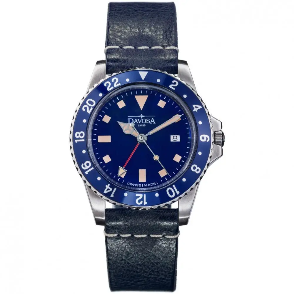 Davosa Vintage Diver in Blue with Leather Strap Watch - 16250045