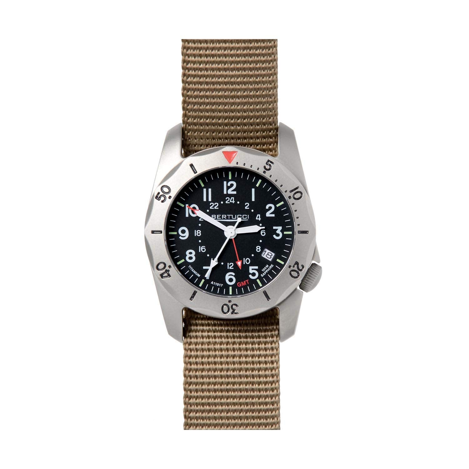 Bertucci A-2TR Black Vintage Titanium GMT Watch (Tan Strap) 12119