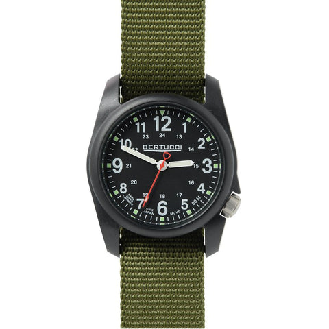 Bertucci DX3 Black Resin Watch, Olive Nylon Strap, Black Dial - 11016