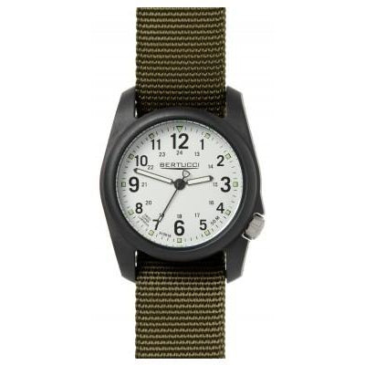 Bertucci DX3 Black Resin Watch, Olive Nylon Strap, White Dial - 11049