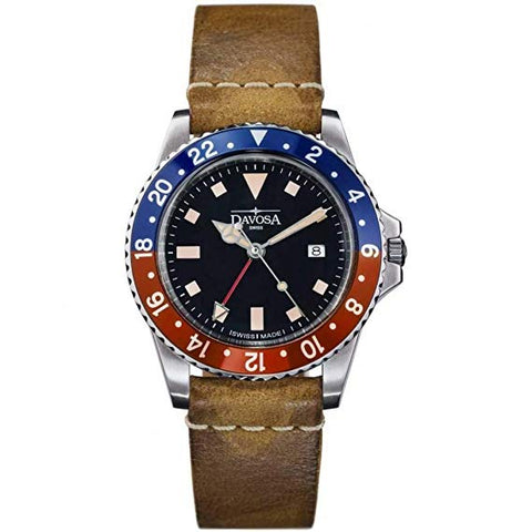 Davosa Vintage GMT Diver Pepsi Dial with Leather Strap Watch - 16250095