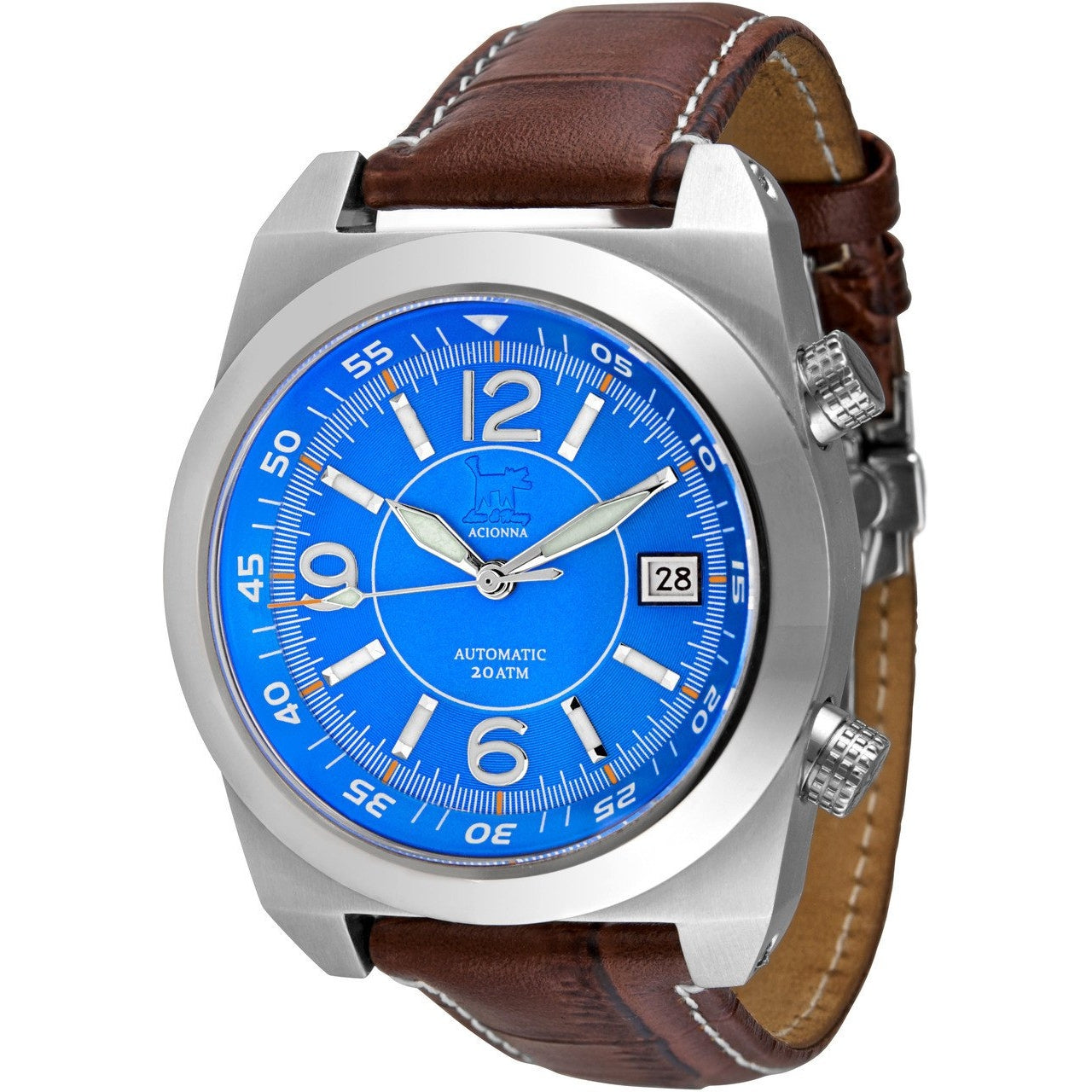 Lew and Huey Acionna Automatic Watch (Blue, White & Orange) - Watchfinder General - UK suppliers of Russian Vostok Parnis Watches MWC G10
 - 2