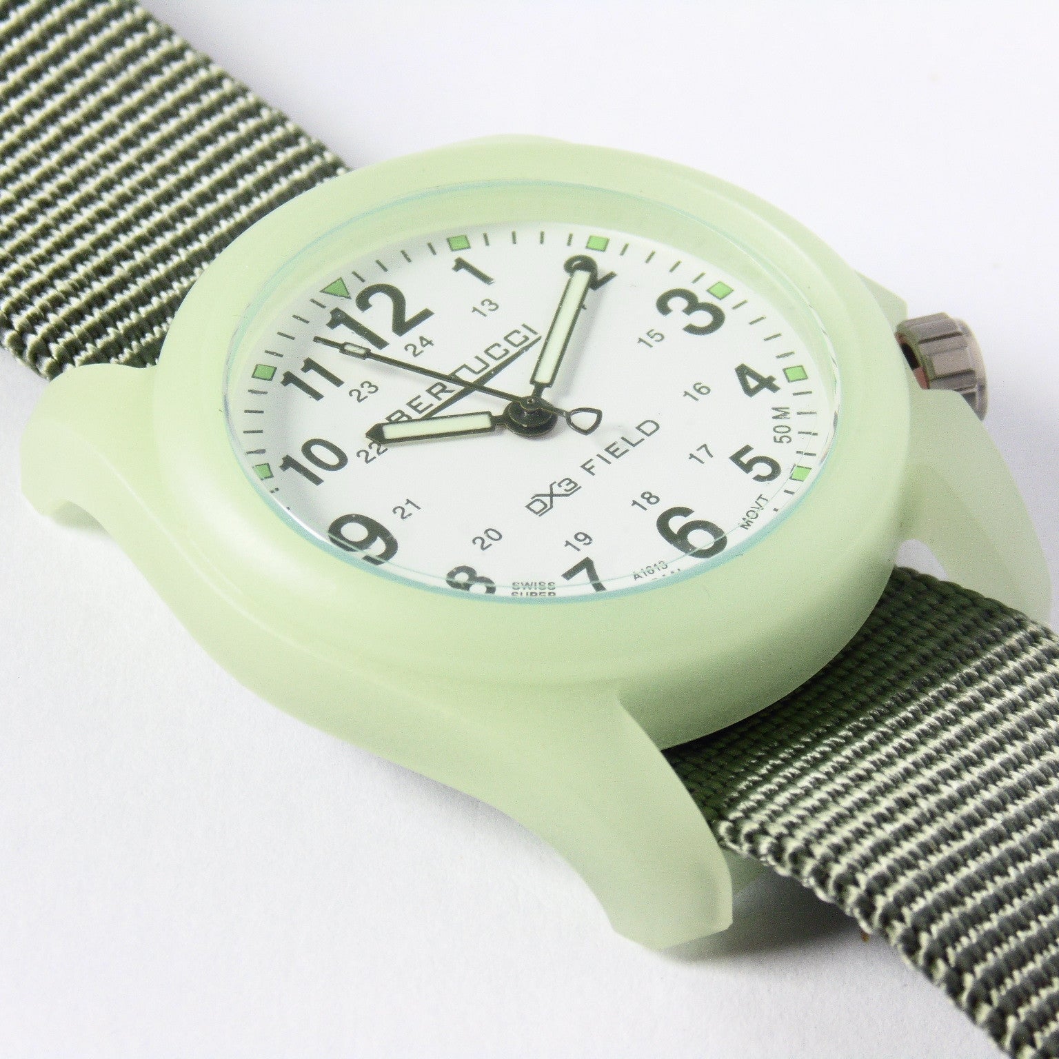 Bertucci DX3 Luminous Resin Watch, Olive Green Nylon Strap, White Dial - 11028 - Watchfinder General - UK suppliers of Russian Vostok Parnis Watches MWC G10
 - 1