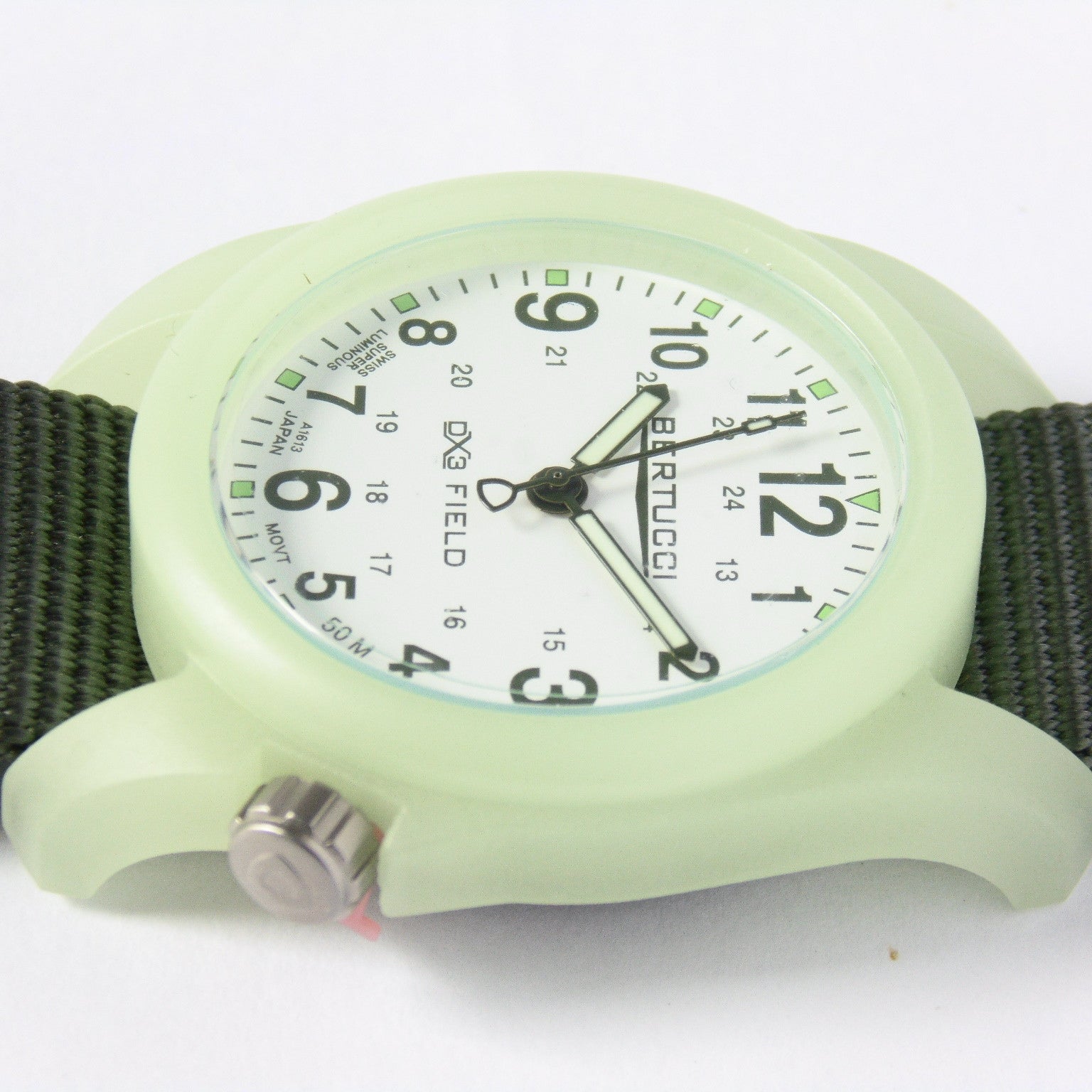 Bertucci DX3 Luminous Resin Watch, Olive Green Nylon Strap, White Dial - 11028 - Watchfinder General - UK suppliers of Russian Vostok Parnis Watches MWC G10
 - 4
