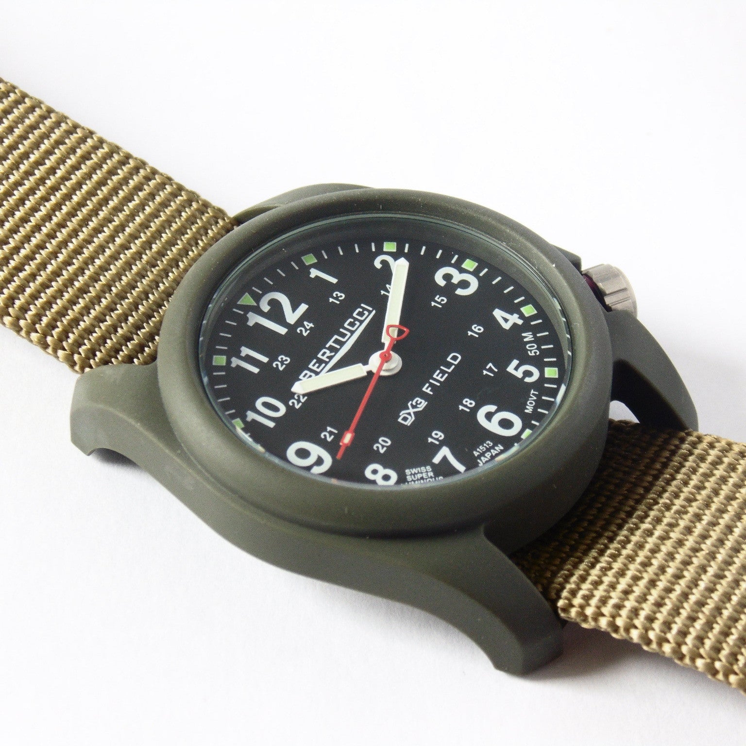Bertucci DX3 Olive Resin Watch, Coyote Nylon Strap, Black Dial - 11027 - Watchfinder General - UK suppliers of Russian Vostok Parnis Watches MWC G10
 - 2