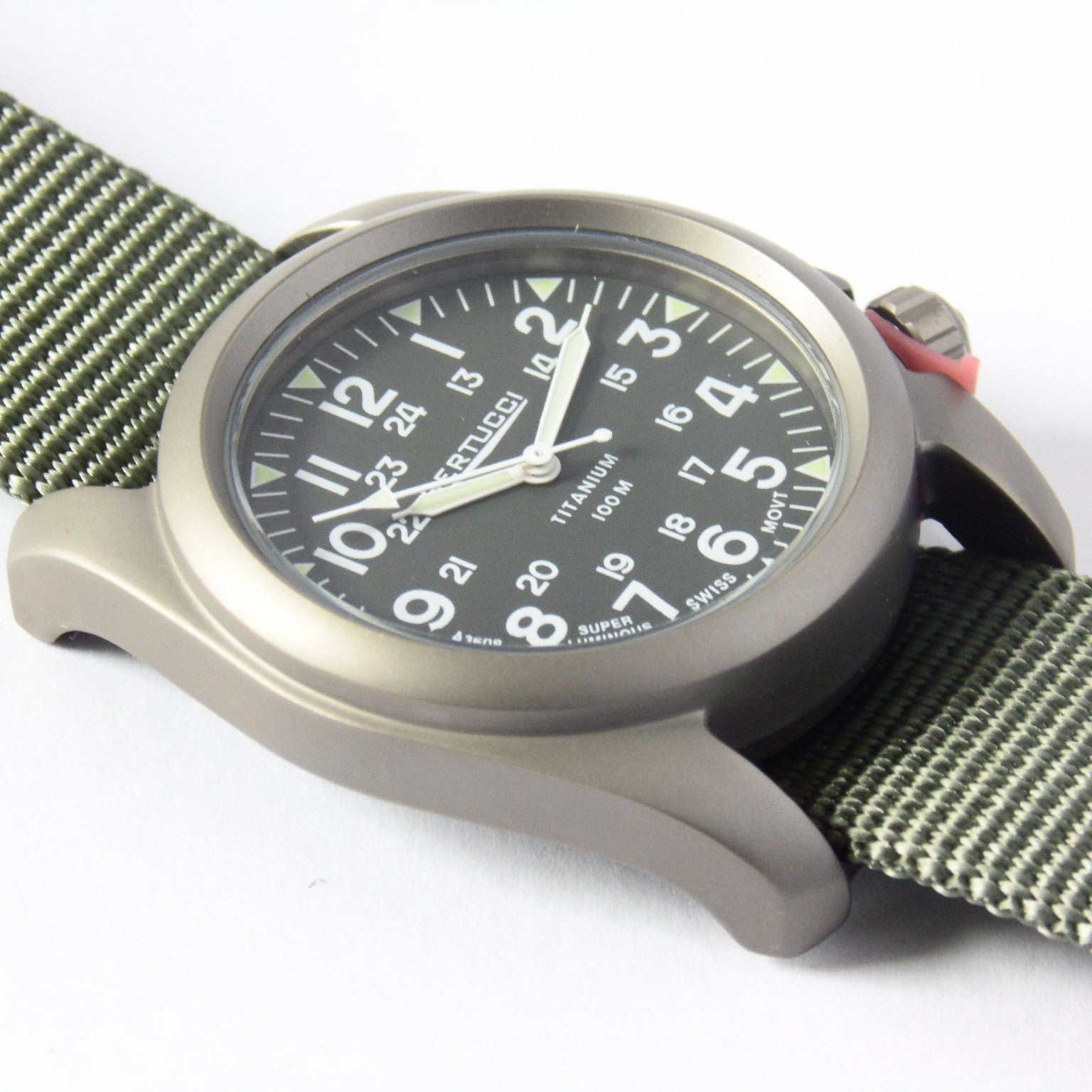 Bertucci A-2T Vintage Marine Green Titanium Watch with Olive Drab Nylon Strap 12030 - Watchfinder General - UK suppliers of Russian Vostok Parnis Watches MWC G10
 - 2