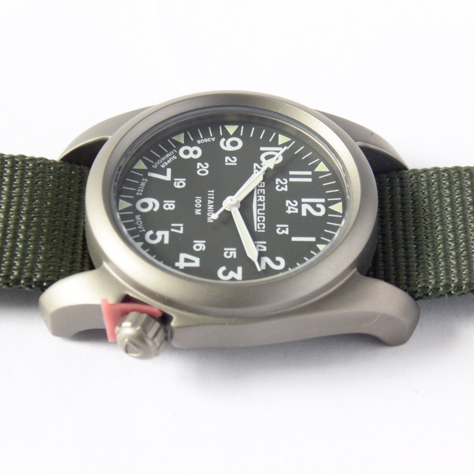 Bertucci A-2T Vintage Marine Green Titanium Watch with Olive Drab Nylon Strap 12030 - Watchfinder General - UK suppliers of Russian Vostok Parnis Watches MWC G10
 - 4