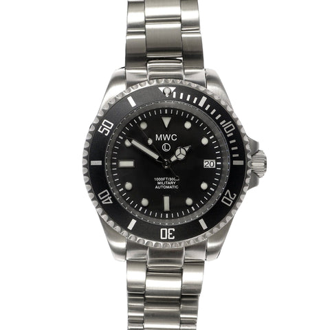 MWC 24 Jewel 300m Automatic Military Divers Watch with Sapphire Crystal and Ceramic Bezel on a Steel Bracelet