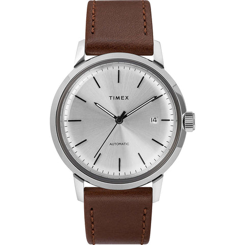 Timex Marlin Automatic Watch with Brown Leather Strap Silver - TW2T22700U